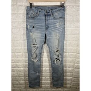 American Eagle Mens Move Free‎ Slim Jeans 29x32 Light Wash Distressed Ripped
